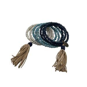 Mare Sole Amore Boho Multicolor Beaded Wrap Bracelet Tassels & Charm Blues NWOT